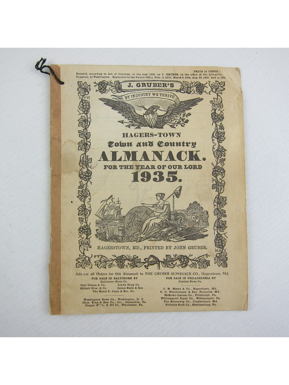 Vintage 1935 Old Farmer's Almanac John Gruber Hagerstown Town & Country Almanack